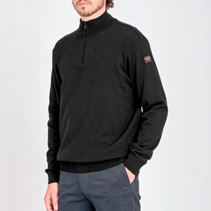 Black merino wool sweater with zip