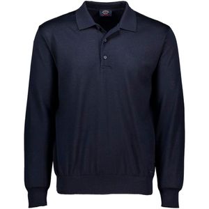 Long sleeve blue polo shirt in extra fine Merino wool