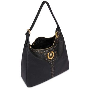 Bag in tumbled faux leather with gold logo and logos
