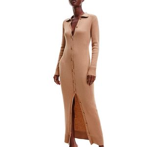 Ribbed shirtdress in wool blend