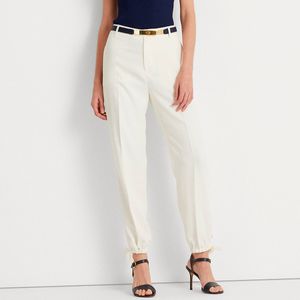 Tapered cream trousers with drawstring hem