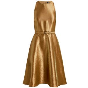 Metallic twill dress with belt