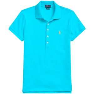 Light blue slim fit stretch polo shirt with pony