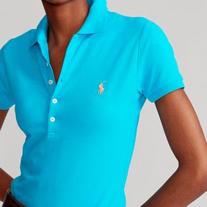Light blue slim fit stretch polo shirt with pony