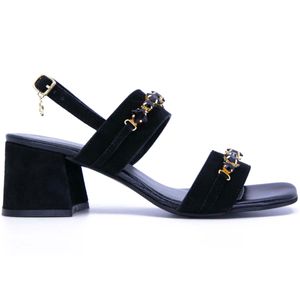 Suede sandal with jewel applications