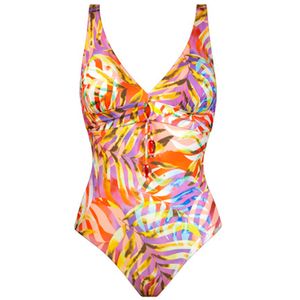 Multicolored swimsuit with frontal stones