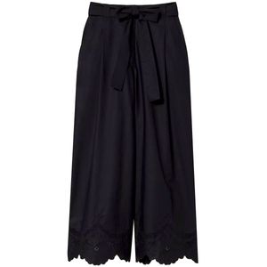 Black poplin trousers with broderie anglaise embroidery