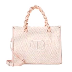 Straw-effect medium Darling pink bag
