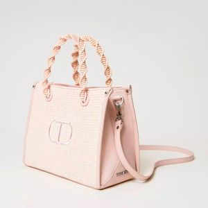 Straw-effect medium Darling pink bag