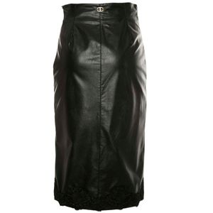 Faux leather pencil skirt with lace