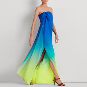 Abito senza spalline in chiffon ombré