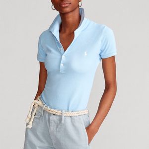 Slim fit stretch light blue polo shirt with pony