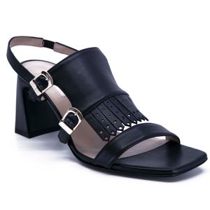 Black Petal sandal with fringes