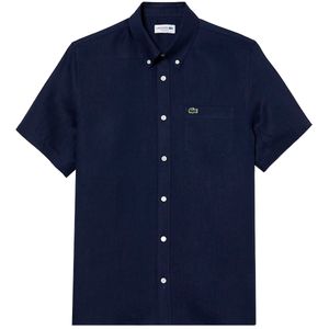 Short-sleeved linen shirt with pocket