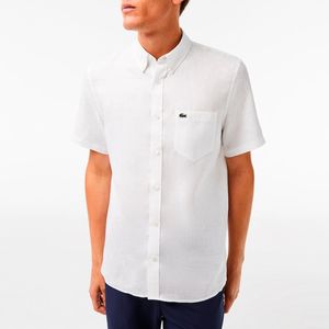 Short-sleeved linen shirt with pocket