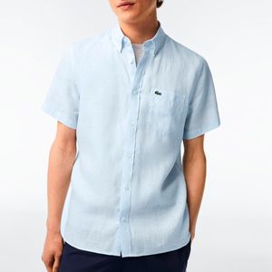 Short-sleeved linen shirt with pocket