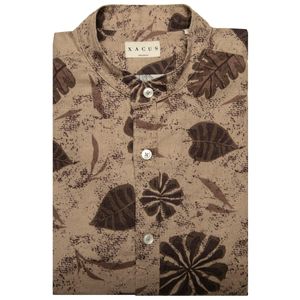 Brown stand-up collar shirt with floral print