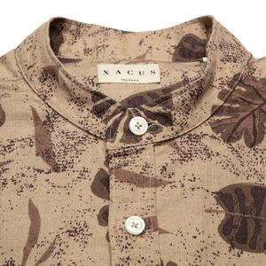 Brown stand-up collar shirt with floral print