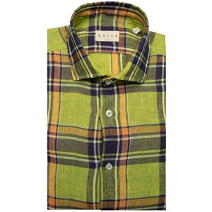 Yellow and blue checked linen shirt