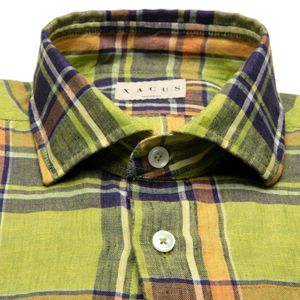 Yellow and blue checked linen shirt