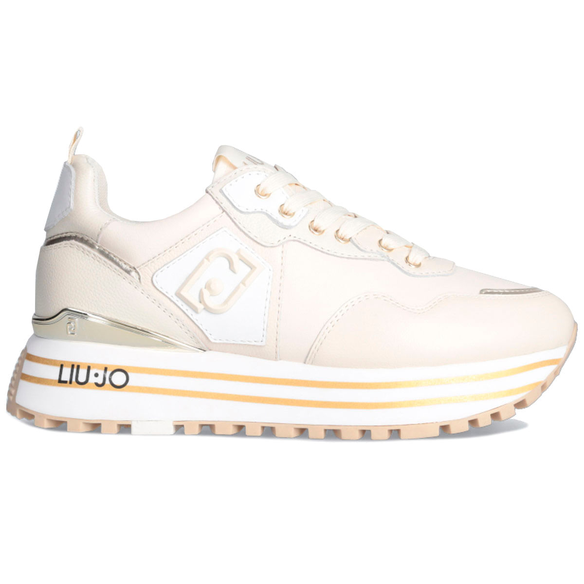 Liu Jo Maxi Wonder 01 beige sneakers with gold details on Arteni