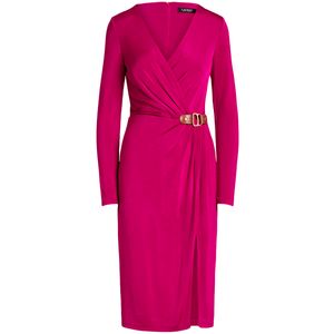 V-neck dress in jersey with buckle