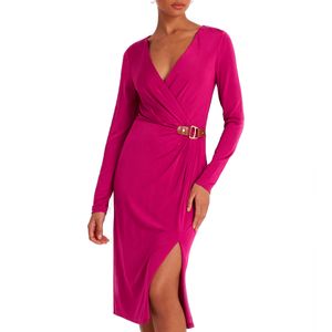 V-neck dress in jersey with buckle