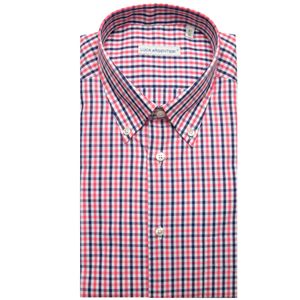 Pink check button-down shirt