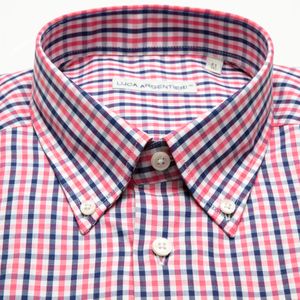 Pink check button-down shirt