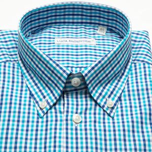 Turquoise checked shirt with pocket