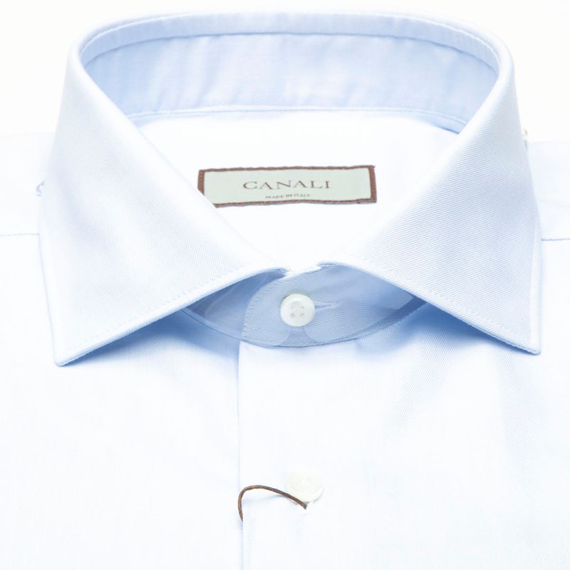 Camicia Azzurra Micro Quadretto Di Puro Cotone Tailor Fit - Foto 5