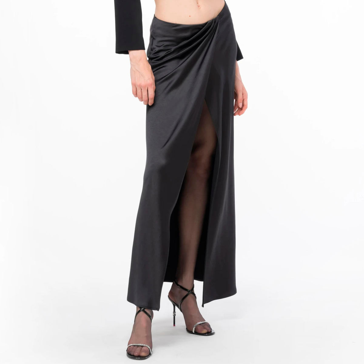 Gonna Nera Con Spacco Lorenzo Pucci - Taglia 44, Stile Longuette Vintage In Poliestere