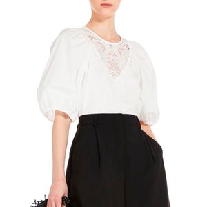 Blusa in popeline con ricamo Manico