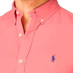 Slim fit pink shirt in twill with pony