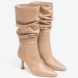 Leather mid-calf boot with heel