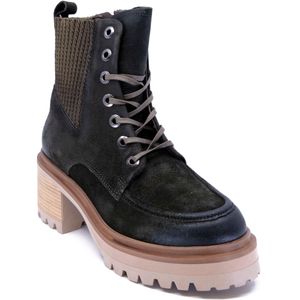Green suede combat boots with elastic band