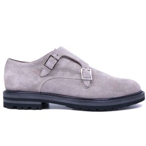 Mocassino grigio in suede con fibbie