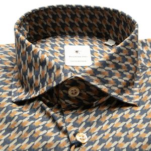Cotton shirt with blue and orange pattern