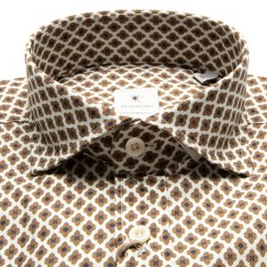 Cotton shirt with brown and blue patterned print