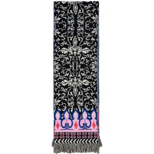Black scarf with damask print fringes