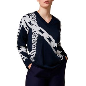 Accorto blue sweater with white chain print