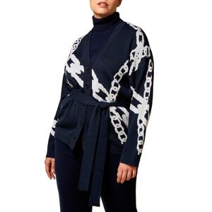 Mabel blue cardigan with all-over white chain print