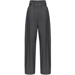High-waisted gray wide leg trousers