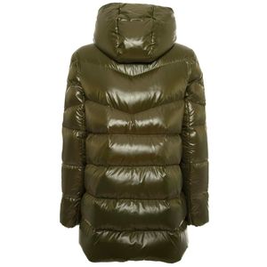 Semi-shiny green down jacket with hood