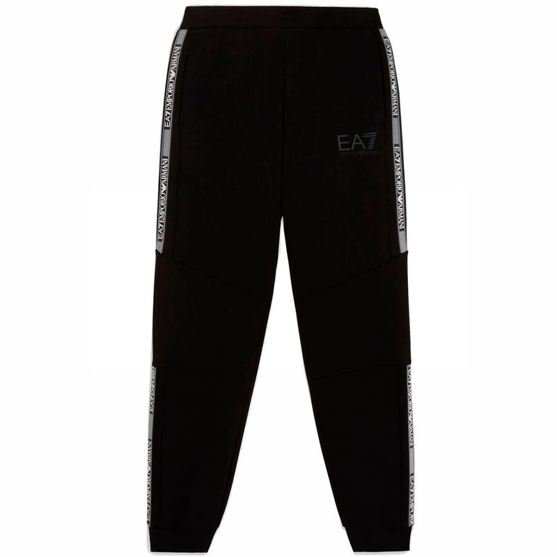 Pantaloni Jogger EA7 Uomo In Cotone Nero - Vita Media, Coulisse, Logo Ricamato