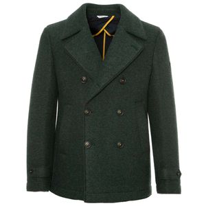 Double-breasted pea coat with yellow details