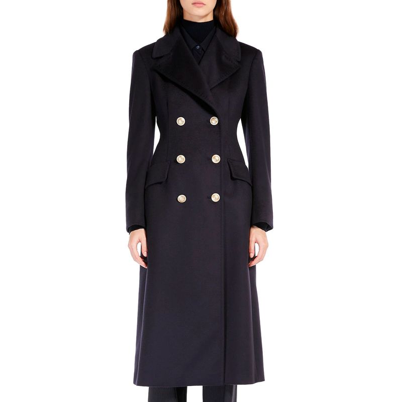 Max Mara - Double-breasted coat in pure wool with golden buttons on ...