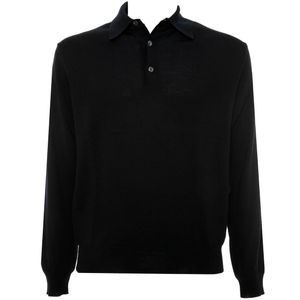 Long-sleeved polo shirt in extrafine merino wool