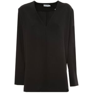 Blusa nera elegante con spacchi e laccetti sulle maniche