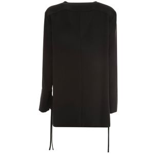 Blusa nera elegante con spacchi e laccetti sulle maniche